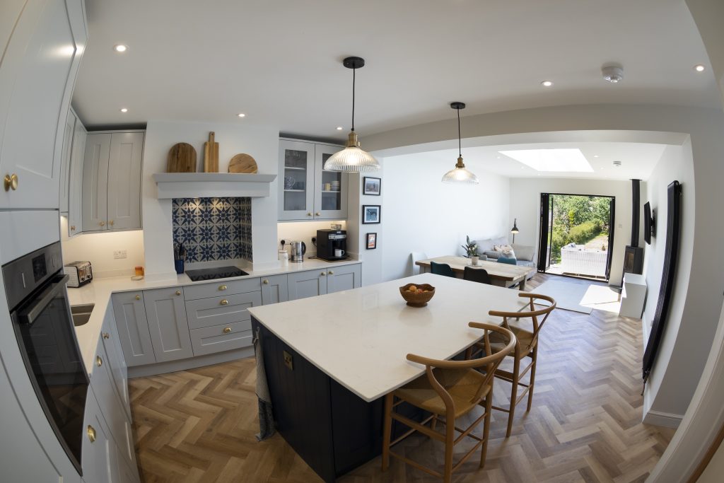wide view of kitchen / dining room