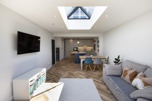 open plan living, dining and kitchen room